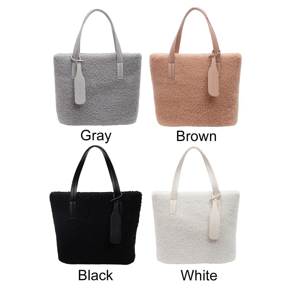 Lamb Wool Underarm Bag Solid Color Tote Bag for Women Travel Shopping Everyday Use