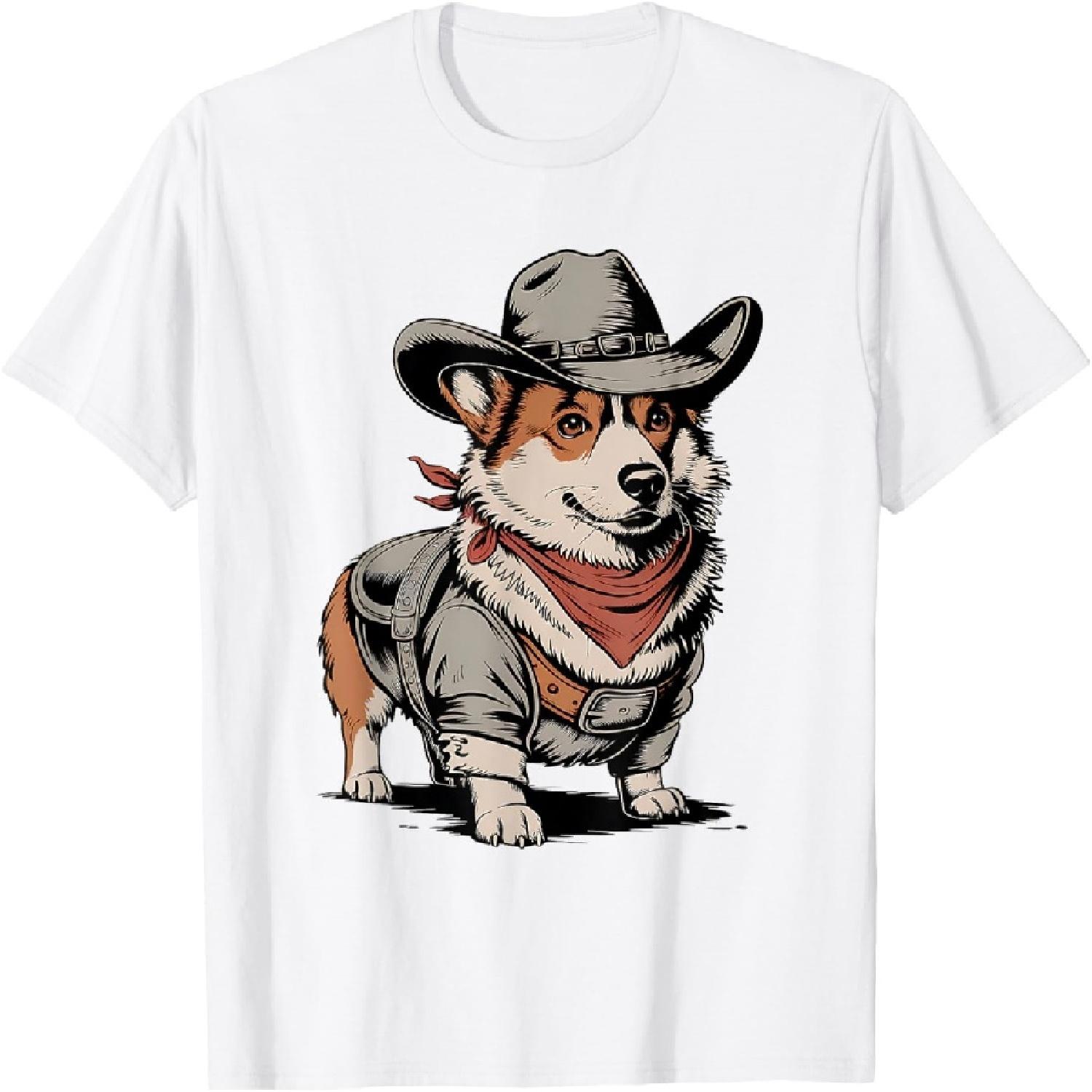 Unisex Adults & Kids Corgi Lover Country Western T-Shirt White Small S
