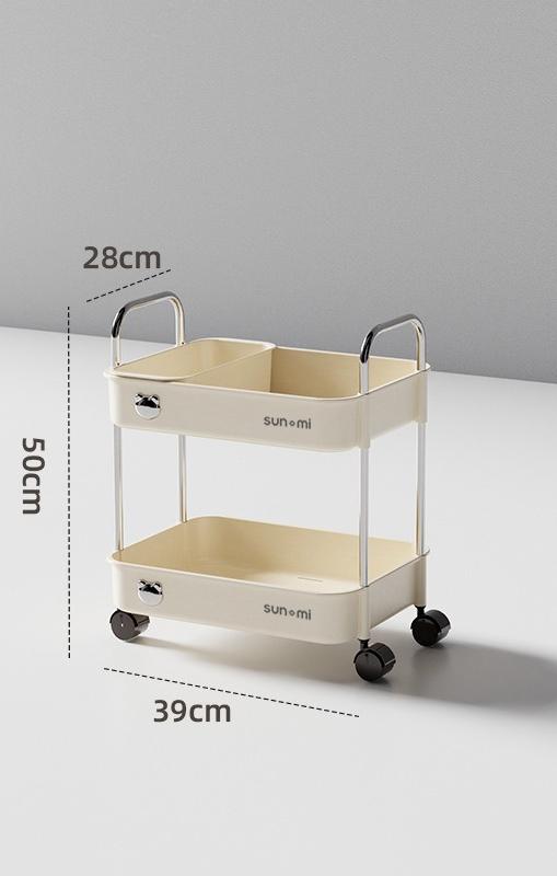 Cream Wind Shelf Trolley Removable Storage Dining Car Living Room Bedroom Kitchen Snack Storage Shelf Bookshelf