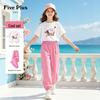 FivePlus Girls' Pure Cotton Short Sleeve & Jogger Pants Summer Set