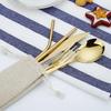 6 Ps/set Portable Outdoor Travel Dinneware Set 304 Stainless Steel Knife and Fork Spoon Straws Tableware Set