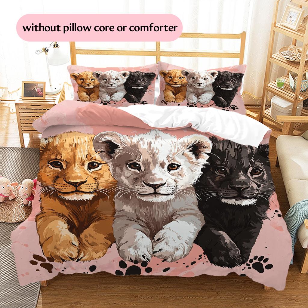 Little Lion Pattern Bedding Home Decoration Birthday Gift (1 * duvet cover + 2 * pillowcase, without core)