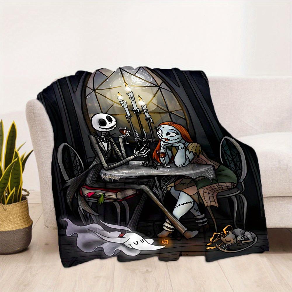 1pc, Jack Skellington and Sally's Candlelight Dinner Themed Blanket Cute Design for Room Decor, Soft Throw Blanket Perfect