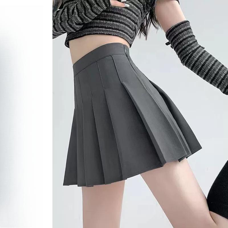 Fustă plisată cu buzunare, Vară Petite Elastic cu talie înaltă elastică, Fustă scurtă, Femei Plinuțe Mm, Mărimi mari Slimming Fustă jumătate de corp, Negru