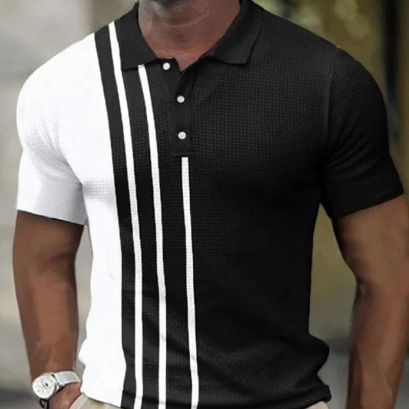 Summer New Men's Printed Fashionable Short-sleeved Lapel Striped Polo Shirt