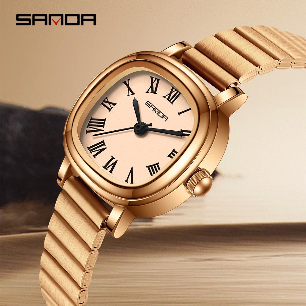 SANDA Top 1137 Women's Quartz Watch Fashionable and Elegant Rose Gold Minimally Roman Digital Women's Quartz Watches