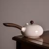 200ml Sheep Fat Jade Porcelain Wooden Handle Side Handle Teapot Ceramic Kung Fu Tea Set