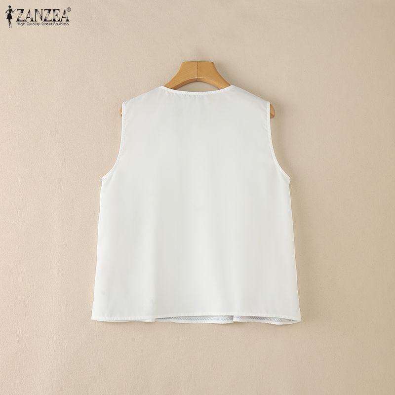 ZANZEA Women Casual Round Neck Loose Sleeveless Print Tank Tops