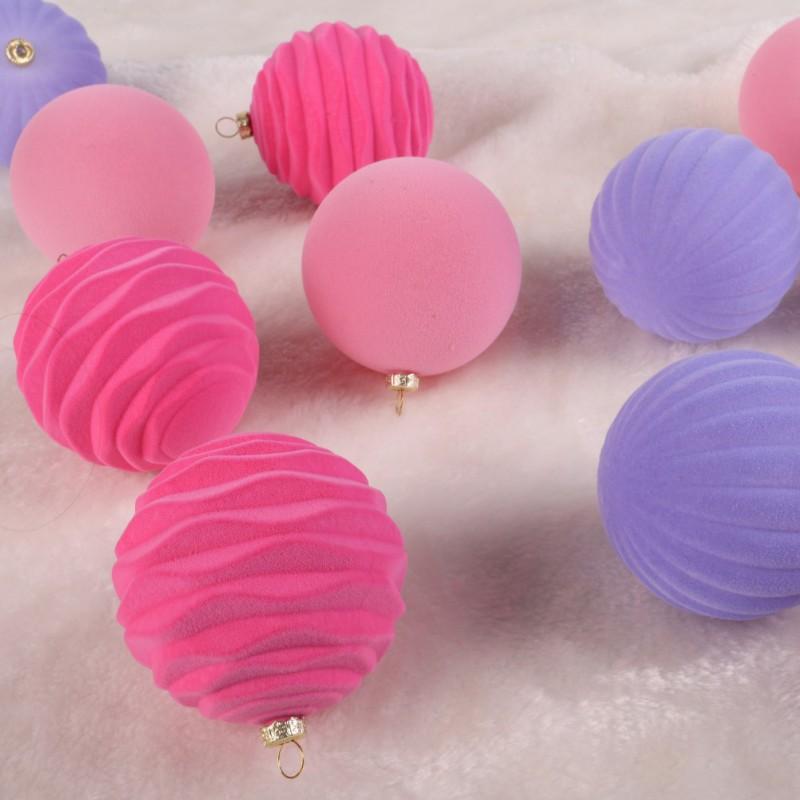 12pcs/box Flocked Christmas Balls Christmas Tree Decoration Hanging Balls Ornaments Plush Ball Box Christmas Holiday Decors 8cm