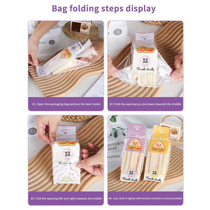 100 Pieces Of Sandwich Wrappers Bakery Special Disposable Easy To Tear Transparent Triangle Cake Baking Bread Packaging Bag 100 pcs