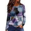 Women's Fashion Hem Slit Casual Retro Floral Print Round Neck Long Sleeve Top