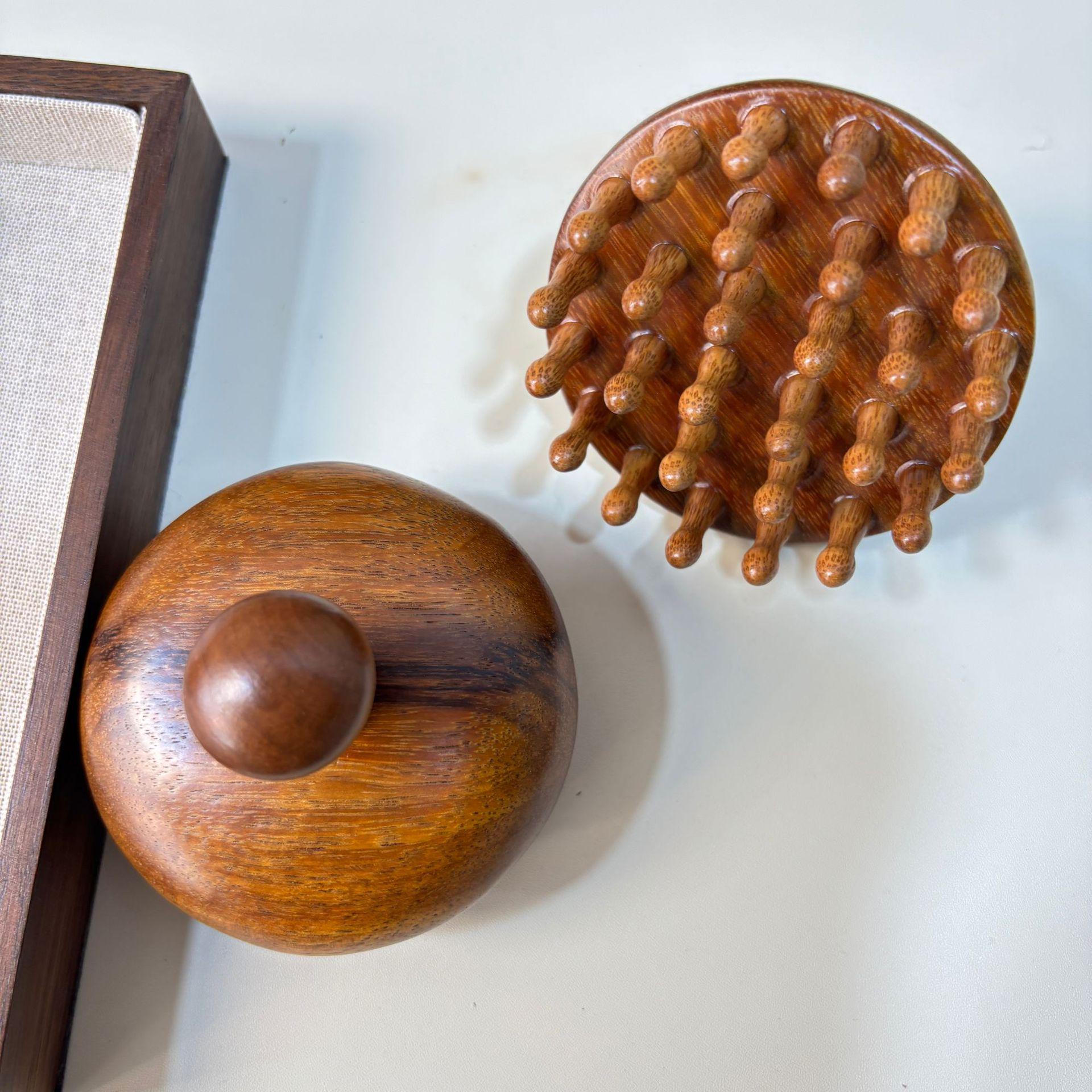 Sandalwood Meridian Comb Set: Wooden Massage Comb, Shampoo Brush, Scalp Massager.