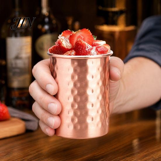 Hammered Stainless Steel Cup Cup, with Stable Base, Durable Stylish Beverage Reusable Drinking Glass, Easy Care Copper Finish Handcrafted Tumbler