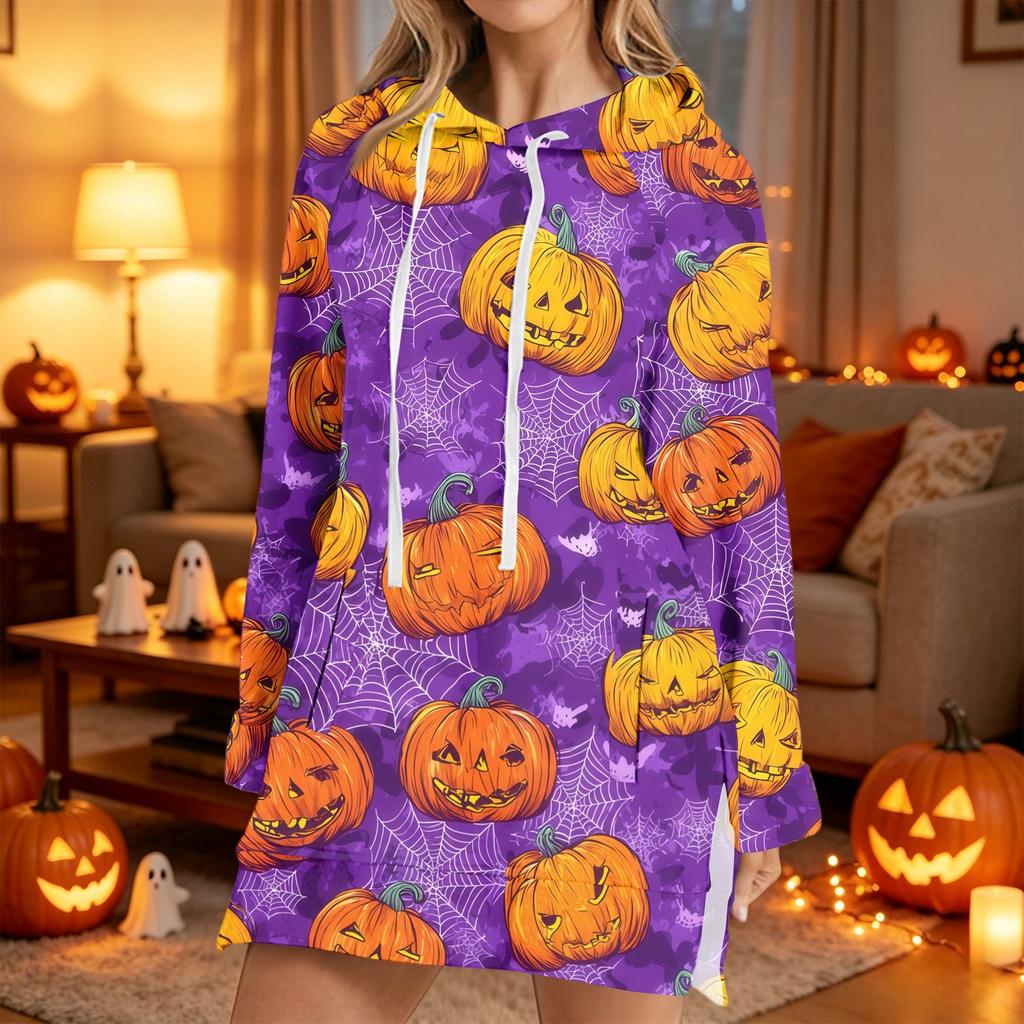 Women's Casual Long Sleeve Halloween Print Pullover Hoodie Sweatshirt