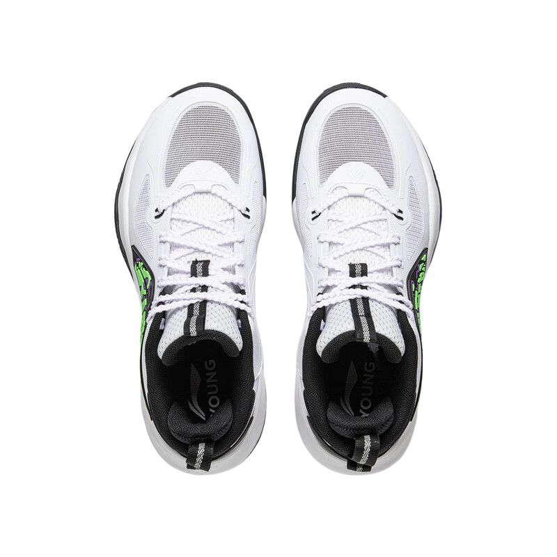 Li Ning Kids Comfortable Trendy Shock Absorption Basketball Shoes Kids Sneakers White Black YKBU102-1