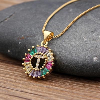 Nidin Hot Sale Initial Multicolor Zircon Necklace Charm Letter Necklace Name Jewelry For Women Men Accessories Party Gift