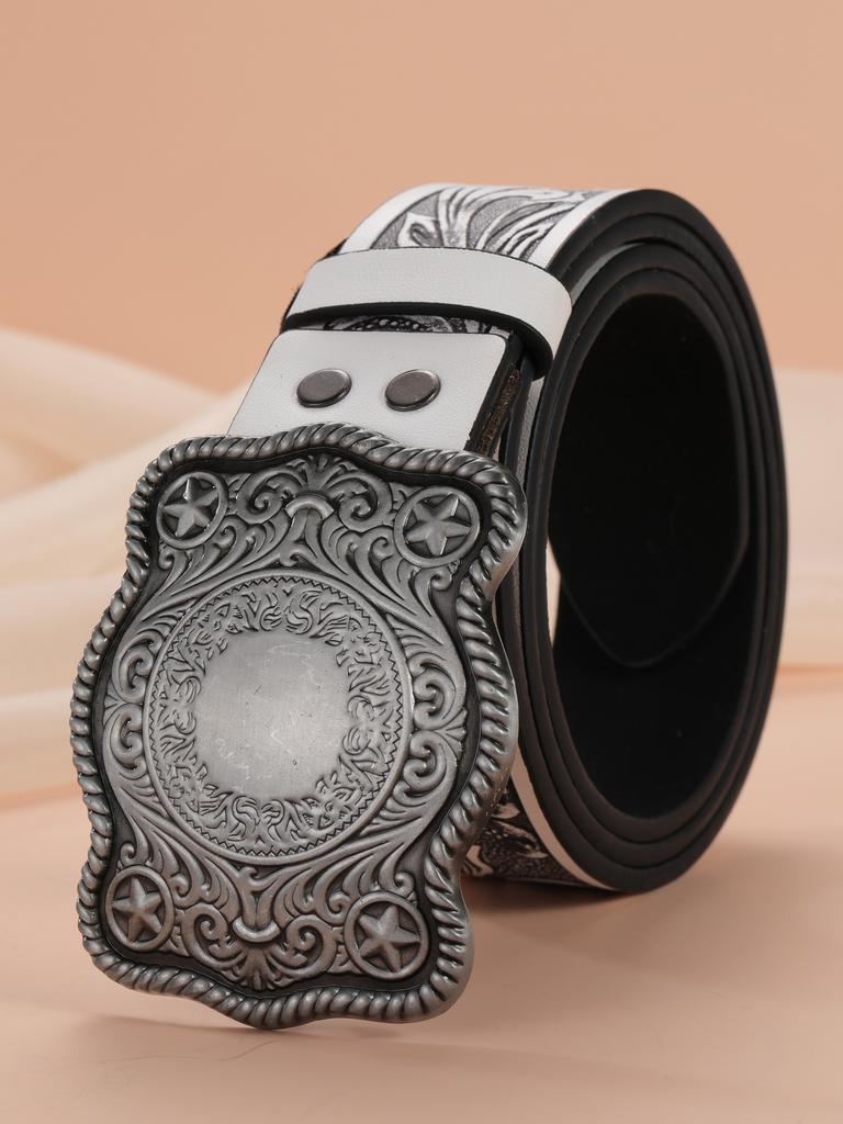 Silver Plated Sunflower Ladies Belt Spice Girl Embossed Vintage Plate Buckle Belt Jeans Decorative Belt