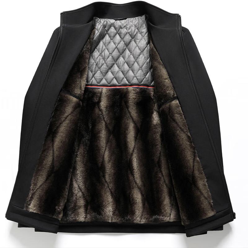 ROMON Men's Business Fleece-Lined Stand-Collar Jacket