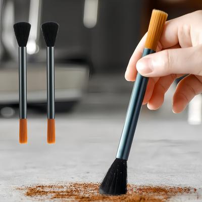 1pc Hand Cranked Grinder Cleaning Brush, Coffee Brush, Bar Brush, Soft Brush, Aluminum Handle Brush, Double Headed Coffee Powder