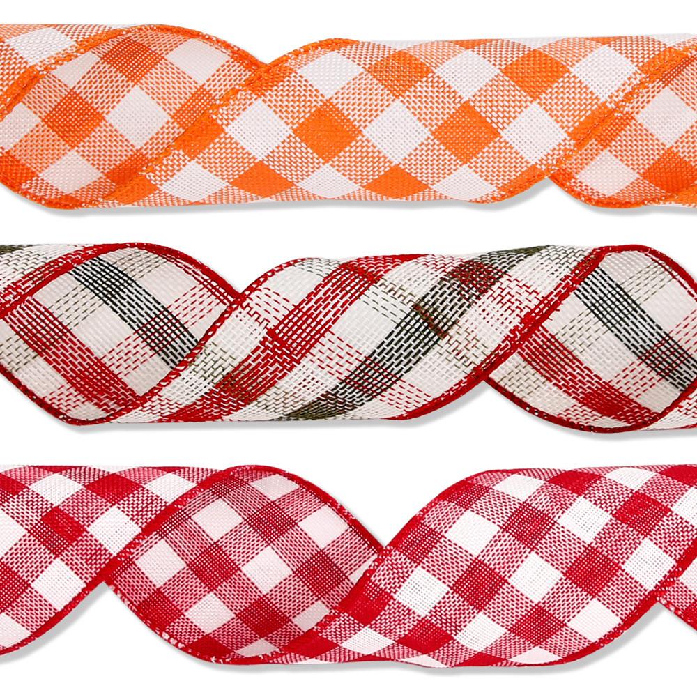 Colorful Checkered 65cm Polyester Ribbon For Holiday Gifts And Home Decor