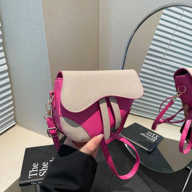 Fashion Trend Design Sense Niche Women's Bag Shoulder Messenger Bag Special-shaped Contrasting Color Splicing Saddle Bag