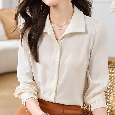 Mode Chiffon Bluse Frauen Büro Dame Langarm Frauen Blusen Button Up Drehen Unten Kragen Hemd Herbst Chic Tops 29466