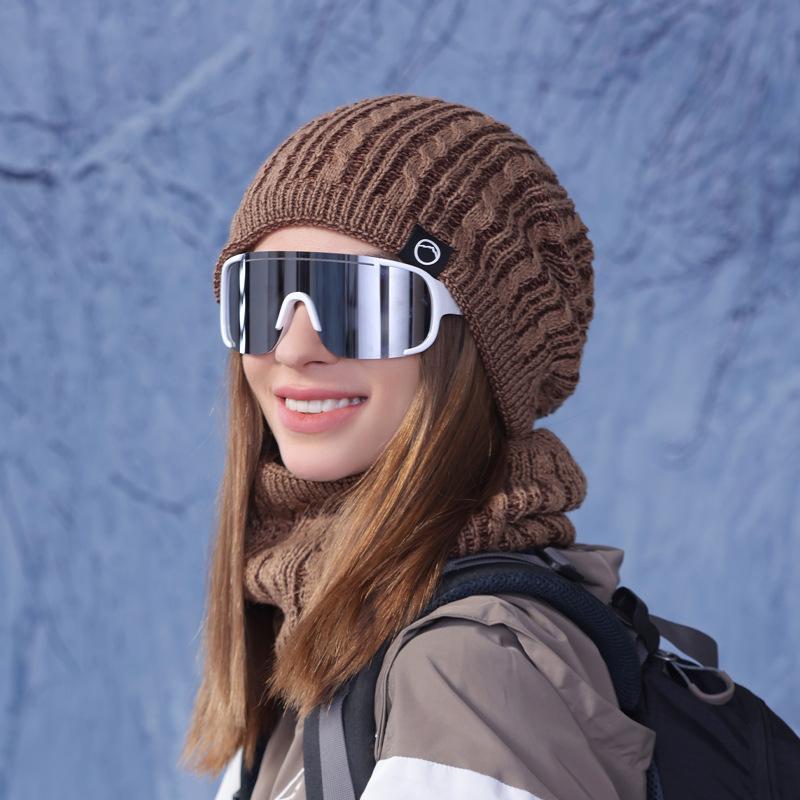 Winter Outdoor Warme Mütze Schal Zweiteiliges Set Samt Ohrenschutzmütze Damen Kältefest Gestrickte Wollmütze