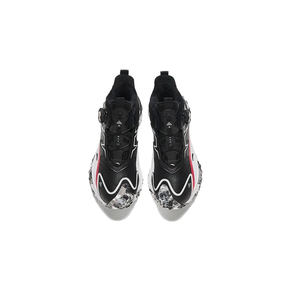 Anta Kids Knob Comfortable Thick Bottom Fleece Leather Non-Slip Warm Mid-Top Outdoor Shoes Kids Shoes Black White 312346907N-7