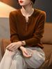 V-neck Women's 100% Pure Cashmere Retro Long-Sleeve Knit Jacket