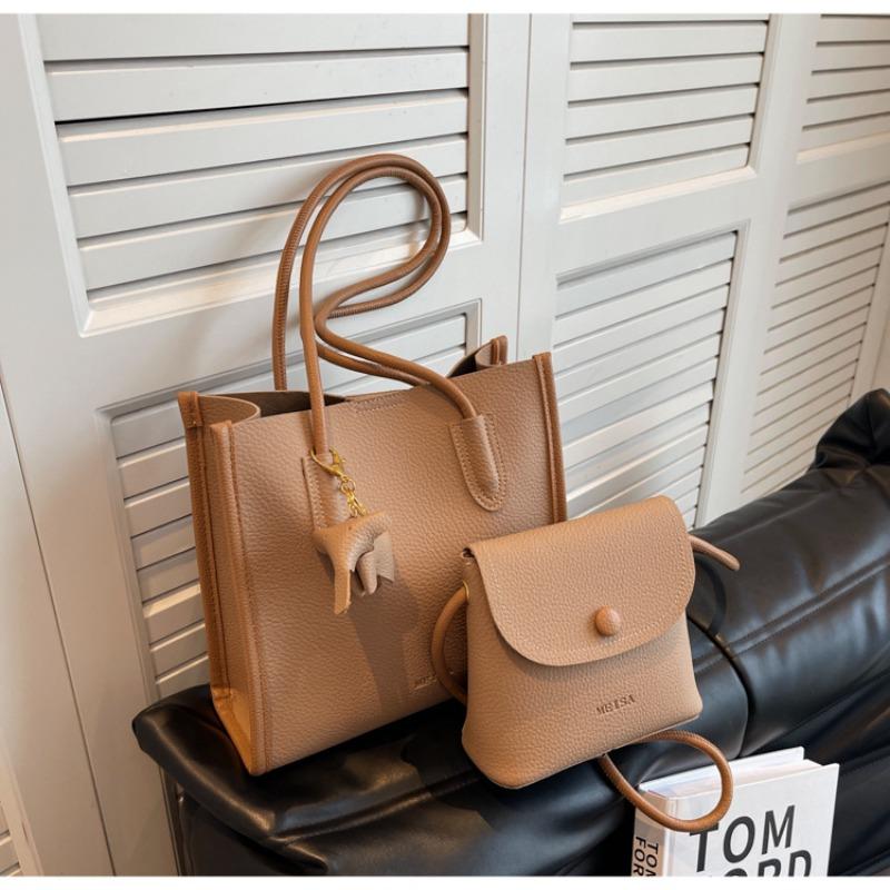 

Large-capacity bag women s new simple and versatile shoulder bag popular texture bucket commuter tote bag хаки