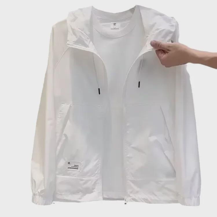 Lightweight Mens Hooded Jacket Sun Protection Solid Color Long Sleeve Spring Autumn Trendy Style