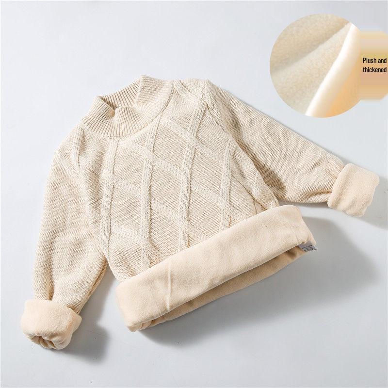 Korean Style Solid Color Fleece Knit High Neck Baby Pullover Sweater