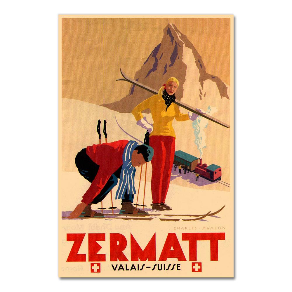 Retro Ski in America Canvas Painting Skiing Vintage Wall Kraft Posters Coated Wall Stickers Home Decoration Pictures Gift