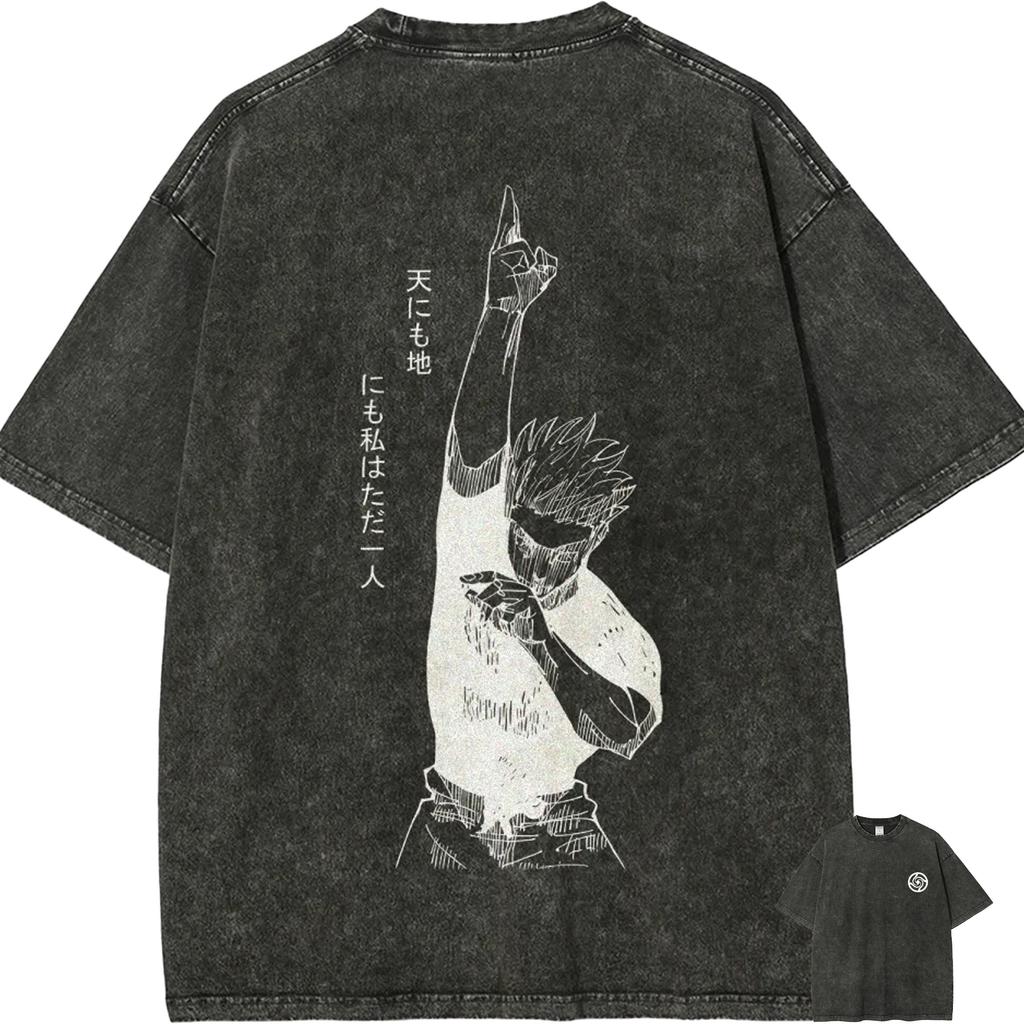 Satoru Gojo T-Shirt Herren Jujutsu Kaisen Erweckt Vintage Säurewäsche Streetwear Oversized Retro Japanischer Anime Baumwoll-T-Shirts