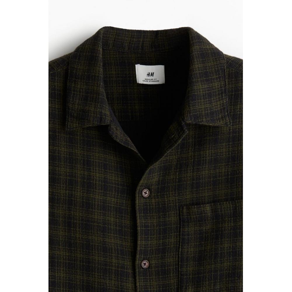 H M Cotton sHirt Regular Fit Dark Green cHeck