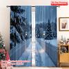 2pcs 2D Flat Printing Merry Christmas Popular Window Drapes Winter Snow Lane Lamppost Holiday Polyester Without Electricity