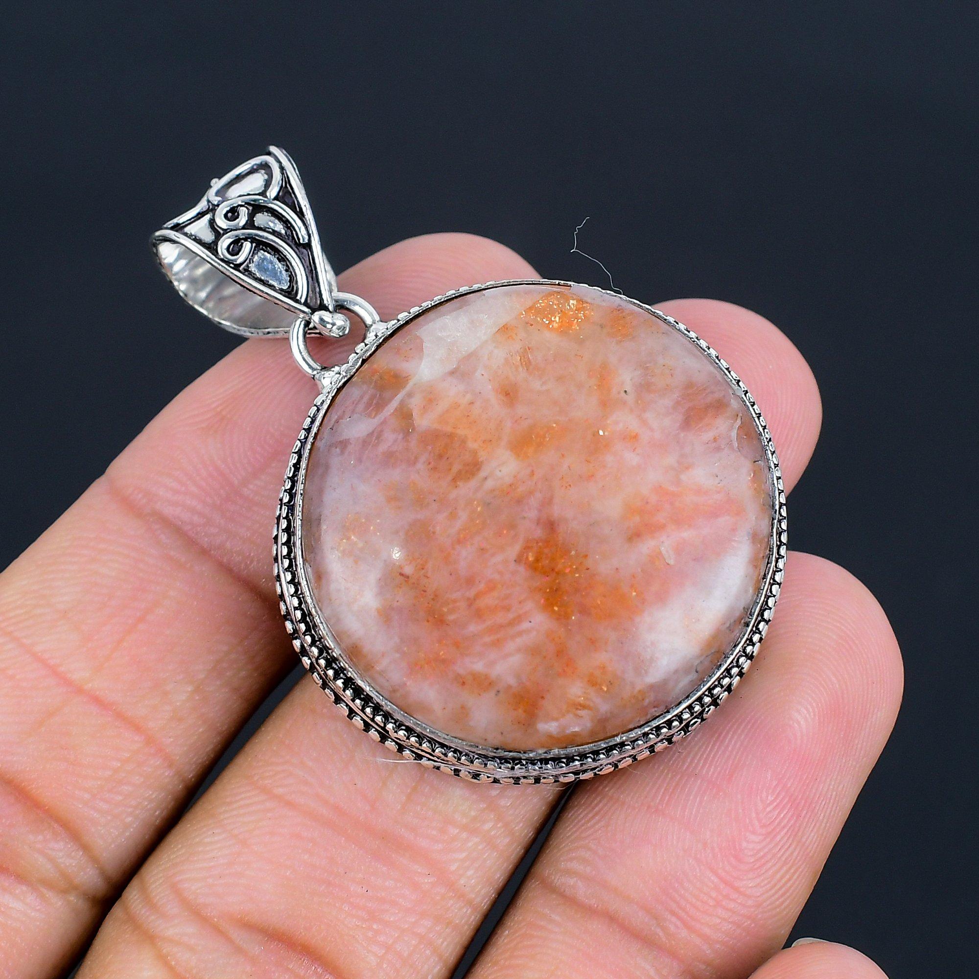 

Vintage Sunstone Gemstone 925 Sterling Silver Jewelry Pendant 1.97 красный