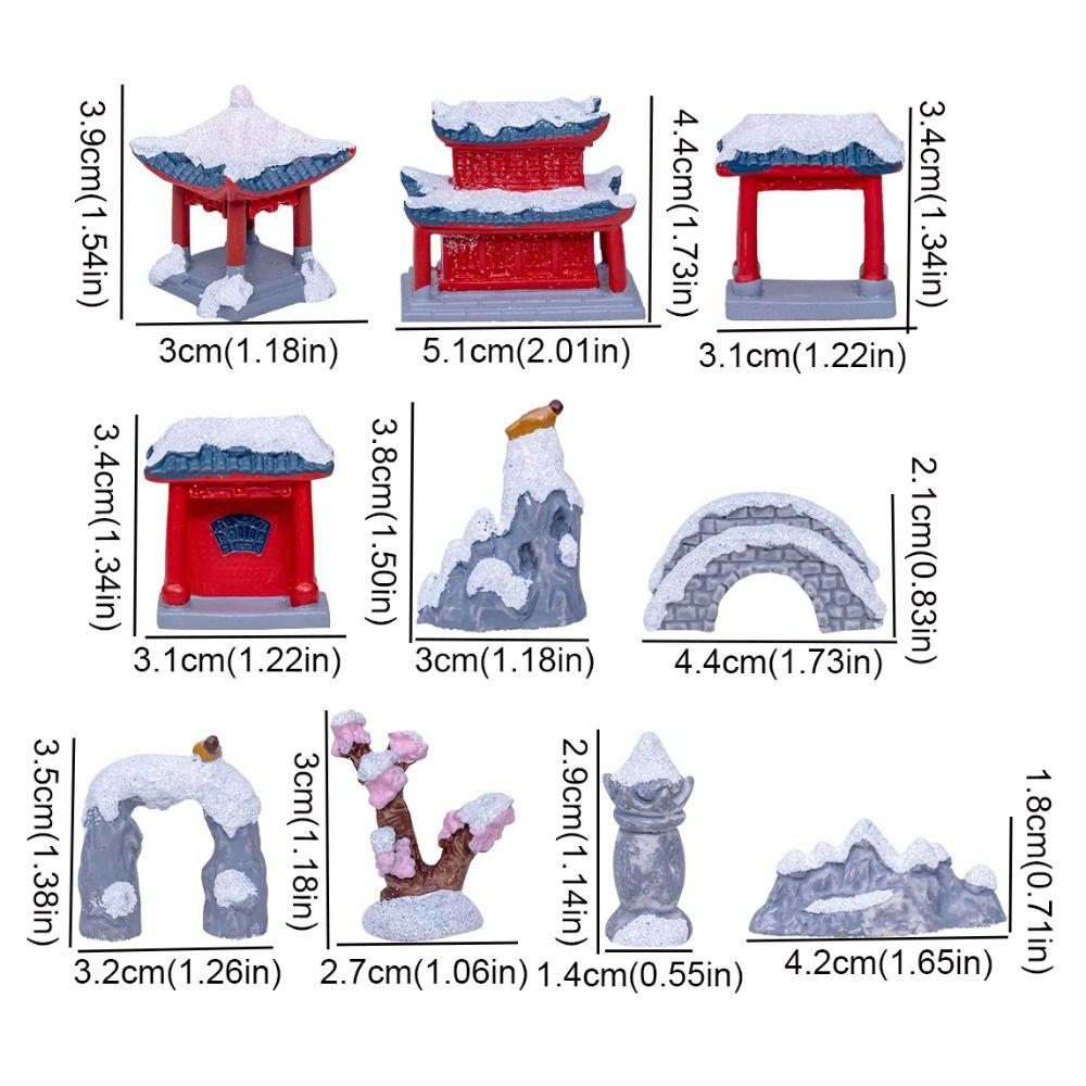 10pcs/set Chinese Style Retro Archway Bridge Snow Scenery Simulation Ancient Construct Layout Lifelike Resin