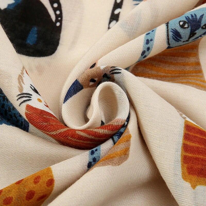 Modische bedruckte Katze Fransen Schals Damen Baumwolle Viskose Schal Reise Sonnenschutz Schal Tierdruck Schal 180*85cm