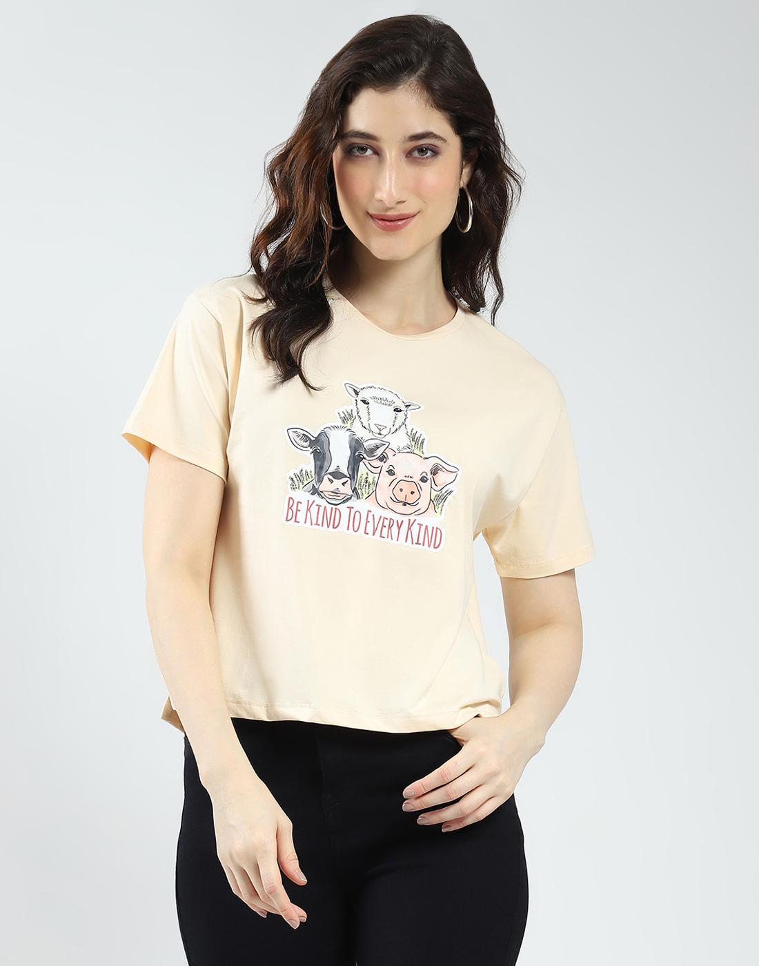 

Женский топ Monte Carlo обычного кроя с принтом, с полурукавом и круглым вырезом XL бежевый