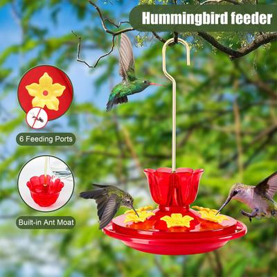 Hummingbird Feeder Leak-proof Design Dish Feeder with 6 Flower-Shaped Feeding Mouths Easy Refill Hummingbird Feeder