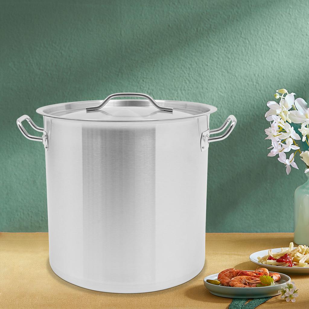 25L/33L Stainless Steel Stock Pot,Silver Universal Soup Pot with Lid for Schools, Breakfast Bars