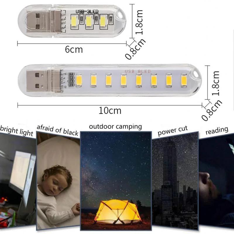 9pcs 3/8LED Lamp Mini Portable USB LED Book Light 5V Power 3000K-7000K Reading Night Light for PC Laptop Mobile Power Bank