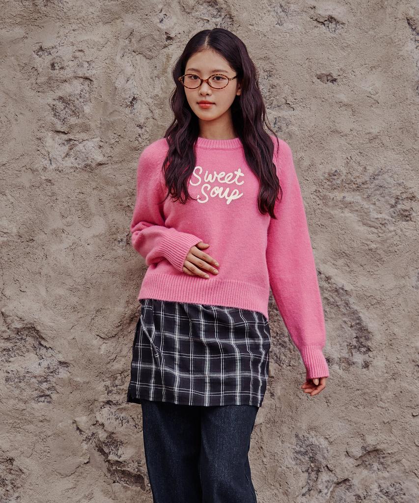 SWEET SOUP Lettering Point Crop Knit (Wbblkf1)