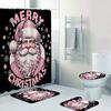 Merry Christmas Santa Claus Shower Curtain Bath Sets Non-Slip Bathroom Rug Toilet U With 12 Hooks bathroom decor and accessories