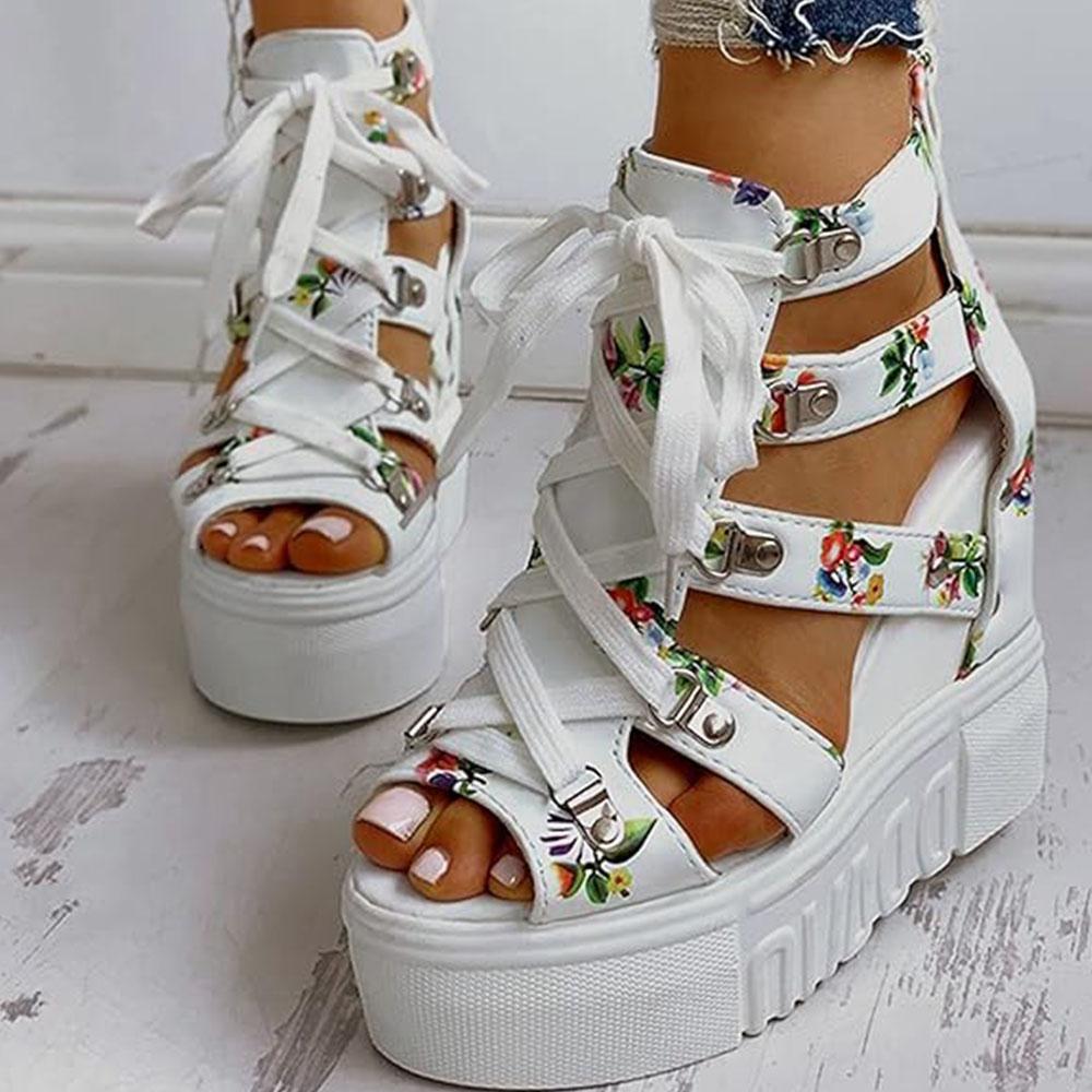 Chunky Platform Wedges Sandals For Women  New Summer Flowers Goth Shoes Walking Comfy Women Sandals