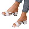 Women's Shoes 2025 Summer New Style Cross One-word Solid Color Women's Thick Heel Square Head Slippers