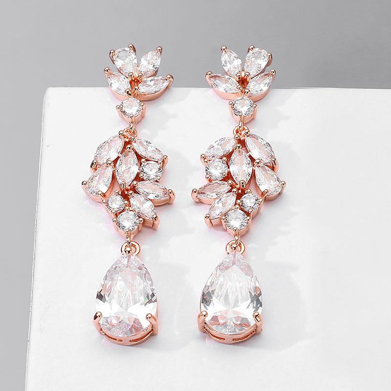 RAKOL  EP5116  New Arrival  Silver Plated Earrings Waterdrop Copper with Zircon Earrings for Women Flower Clear Water Drop Ear