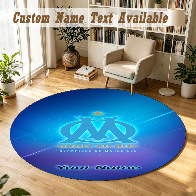 Round Rug Custom NameOlympique Marseille FC Pattern Non Slip Carpet Home Floor Decor