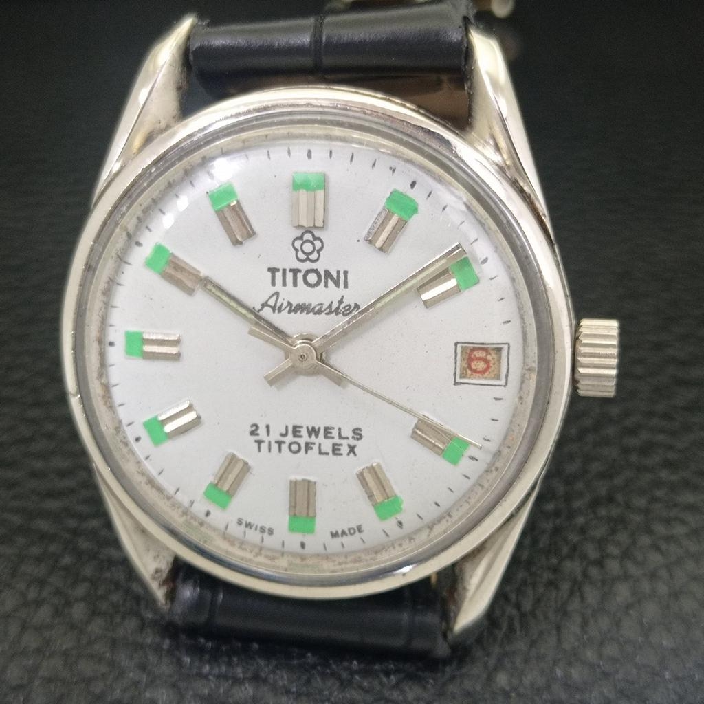 SCHWEIZER VINTAGE TITONI AIRMASTER TITOFLEX MANUELL AUFZIEHEND HERREN GRAUE UHR a703238-1